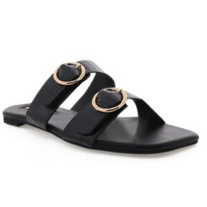 BILLINI Alaia Slides Sandals in Black Croc. Size 6